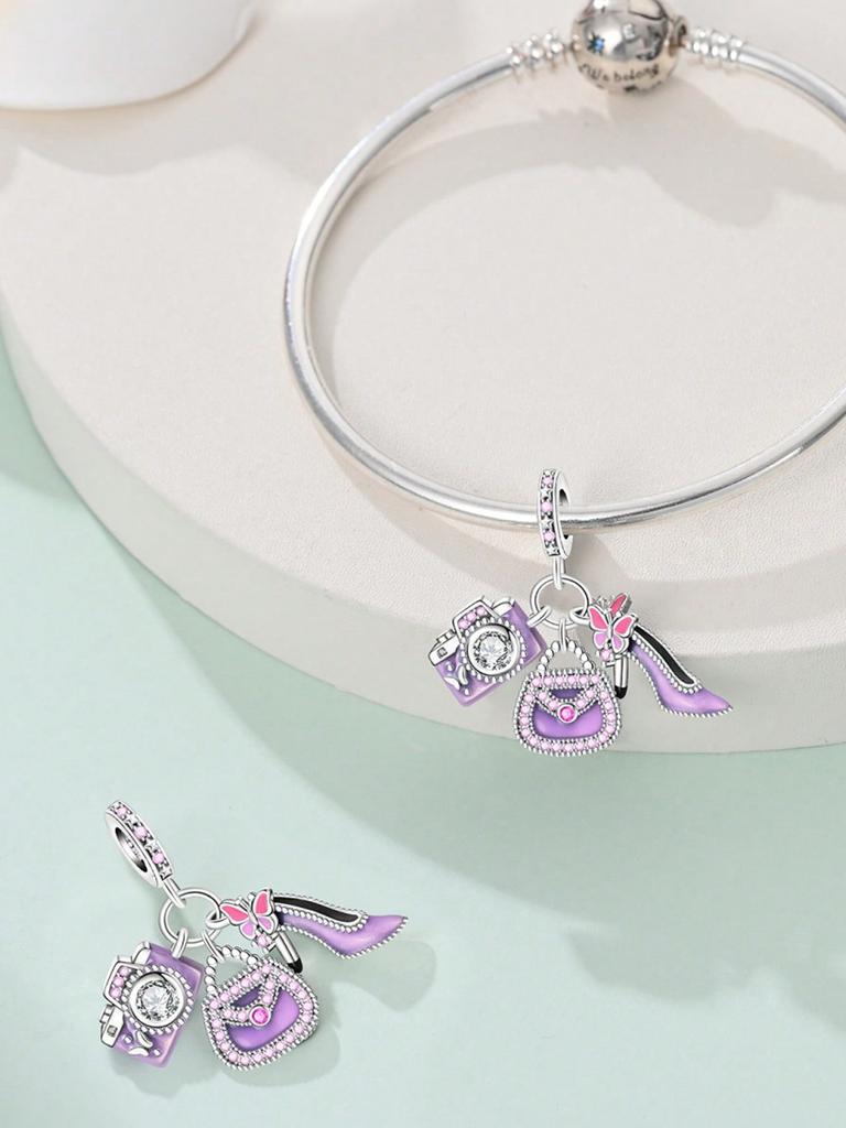 Charms Plata Pink Bag Cosmetics Beads Charm Copper Plated Fit Charms Copperoriginal Bracelet For Jewelry Making Diy Charm