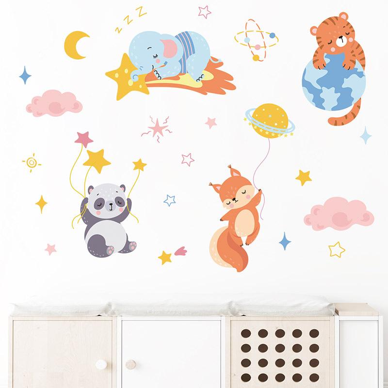 Cartoon Niedlich Löwe Elefant Giraffe Baum Wald Tiere Wandaufkleber für Schlafzimmer Wohnzimmer Kinderzimmer Dekoration Wanddekal