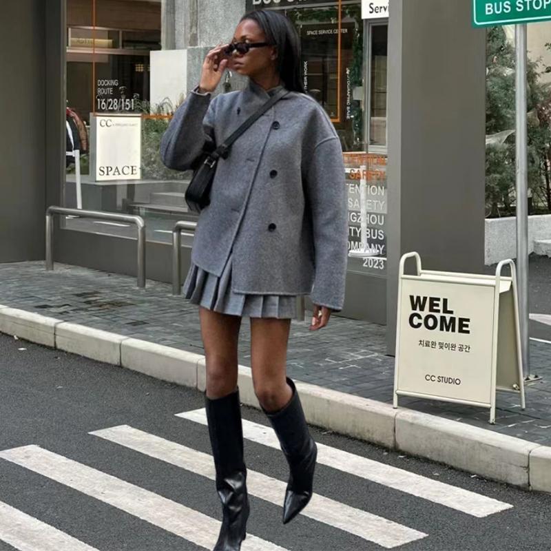 Elegant Faux Fur Jackets Women Loose O-neck Long Sleeves Double Breasted Female Coats 2024 Autumn Winter New Lady Streetwears