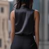 European and American cross-border new summer satin sleeveless shirt for women French elegant slim solid color pleated top