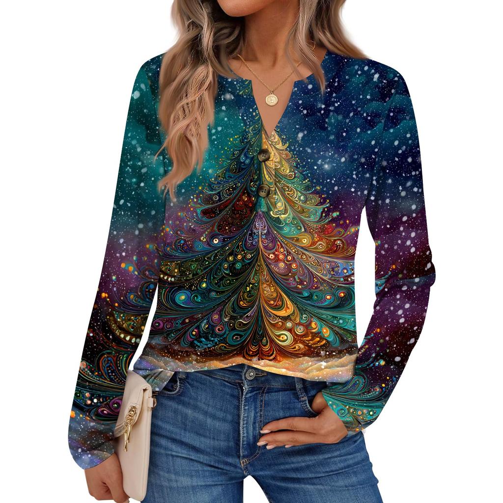 Women's Printed Long Sleeve Shirts Elegant Casual Tops Trendy Shirts Tops