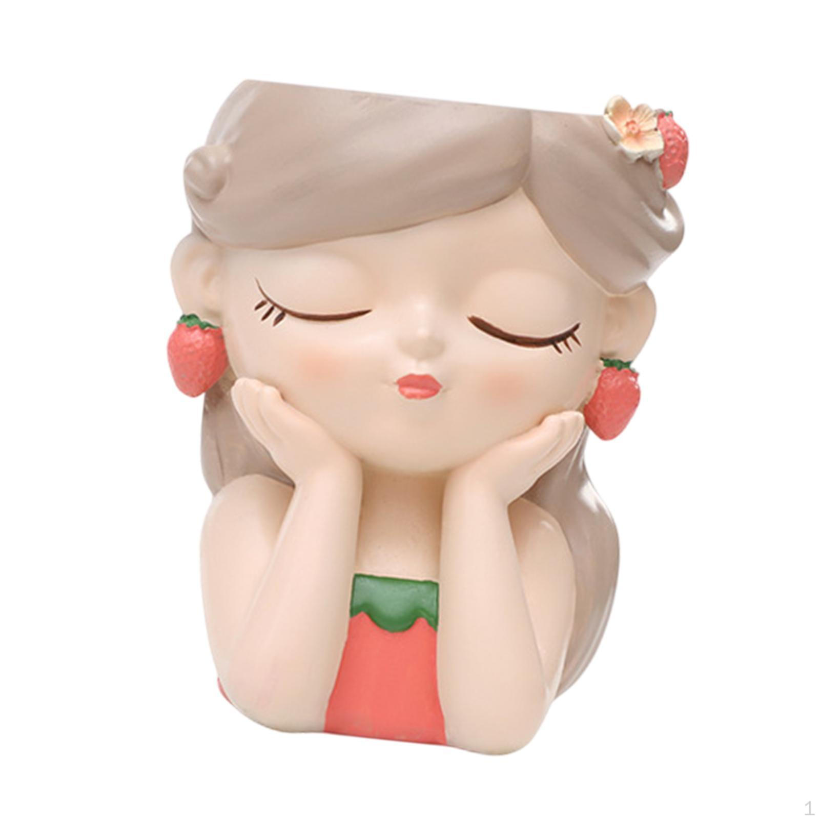 

Мультяшный девчачий горшок для растений, декоративный цветочный горшок, украшение для дома, настольный цветочный горшок, маленький смоляной цветок Gray Red