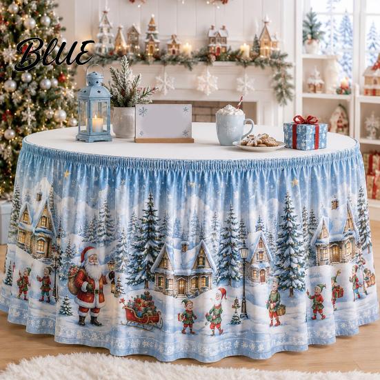 Elastic Edge Table Skirt Christmas Skirt Santa Claus Elk Prints Edge Dining Decor Xmas Party Decorations Elf Tree Festive for Home Holiday