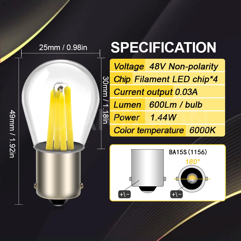 Ruiandsion BA15S 1156 LED Bulb White 48V AC/DC, 1141 1003