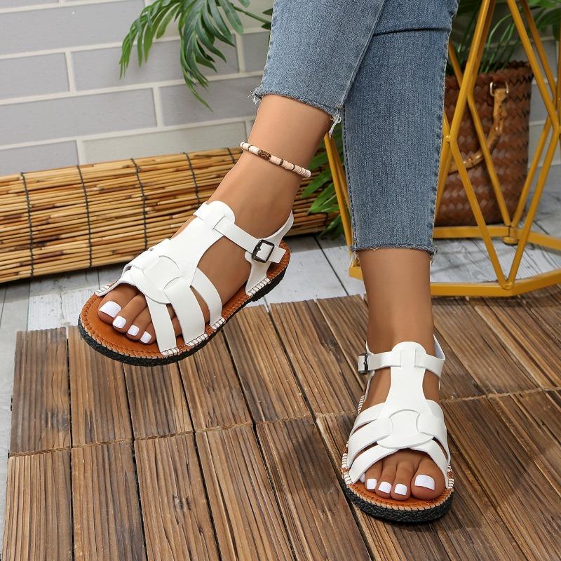 Sommer Römische Flache Schuhe Damenschuhe Flache Ferse Urlaub Strand Mode Hundert Sandalen Frauen