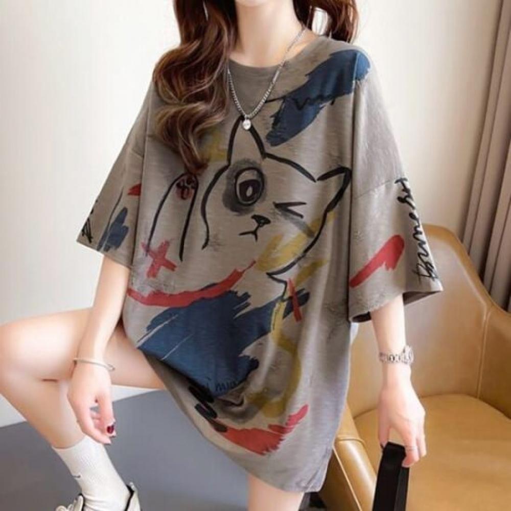 Navava Women PrinTing Loose FiT Round Neck ShorT Sleeve T shirT nT2548