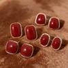 2026 New Retro Enamel Wine Red Metal Stud Earrings for Women Fashion Geometric Earrings Elegant Wedding Jewelry Accessories