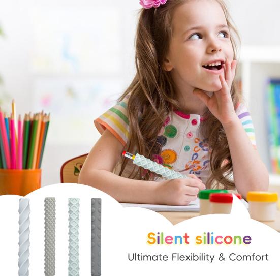 4Pcs Silicone Pencil Grips Ergonomic Textured Sleeves for Kids Adults Anxiety Relief Smooth Writing Pen Cover