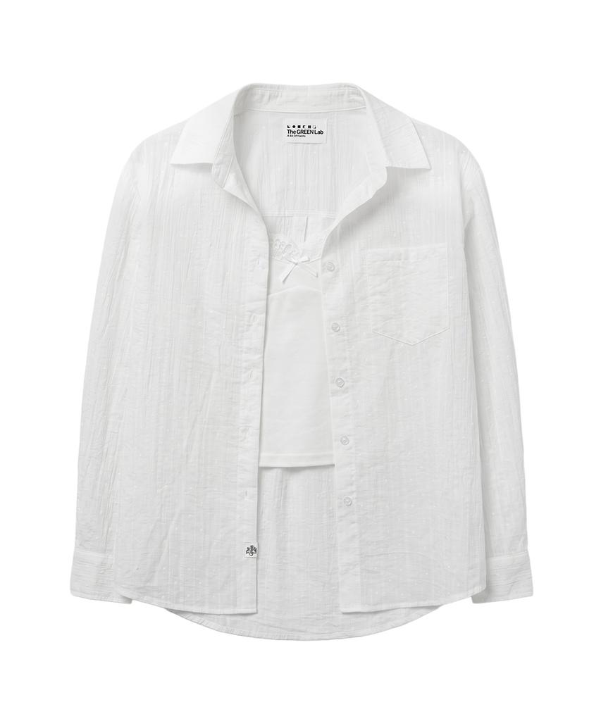 THE GREEN LAB Dot Loose Fit Shirt Top Set [White]