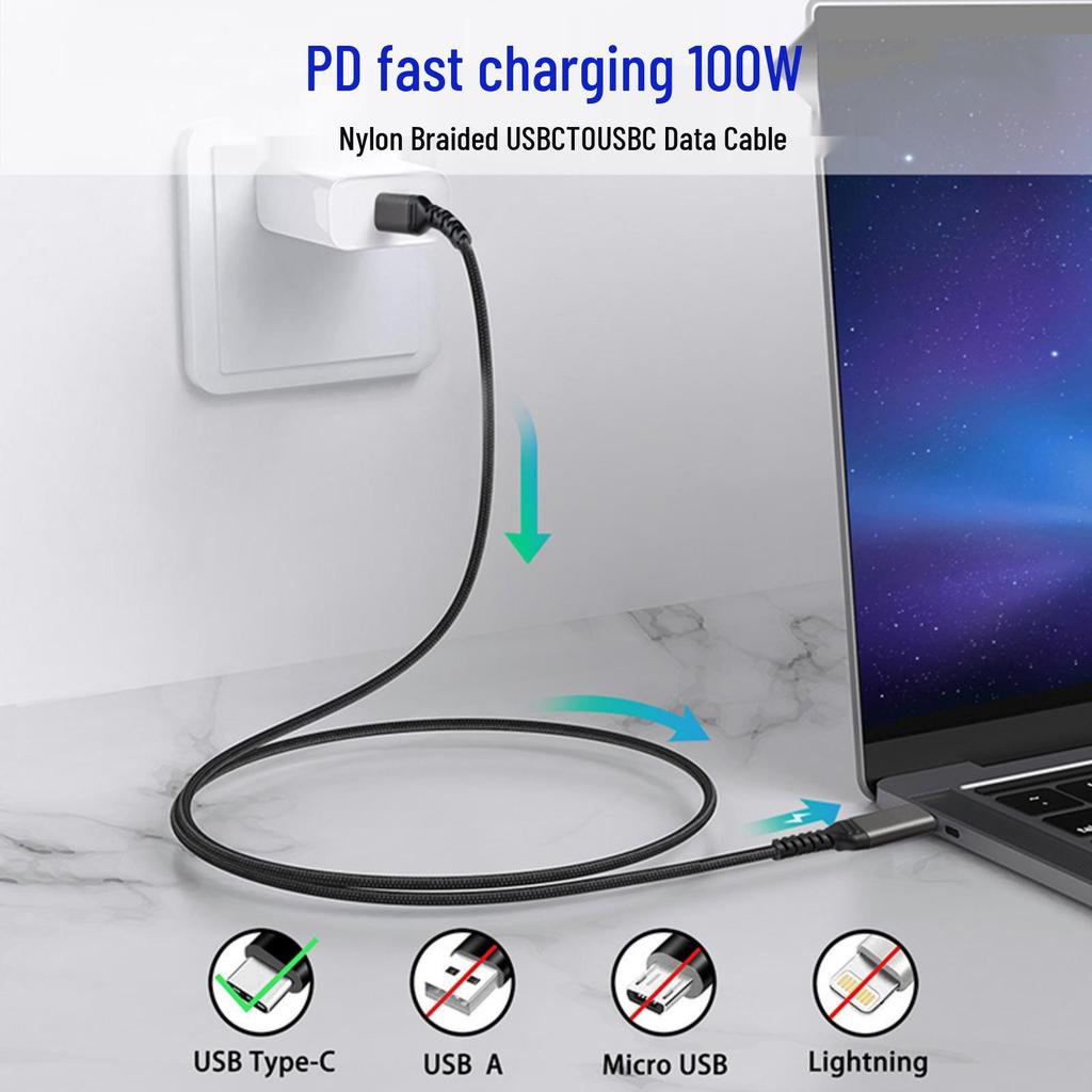 100W E-Marker PD Fast Charging Type-C to Type-C Cable, 5A, 60W Data Transfer