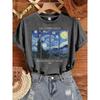 Women's Starry Night Graphic Tee Casual Round Neck T-Shirt Machine Washable Artistic Van Gogh Inspired Design for Casual Attire