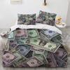3D Modernes Bettwäsche-Set Dollar Motiv Aufdruck Bettbezug Lebendiger Deckenbezug 2/3 Teile Geldmuster Lustig King Queen Größe