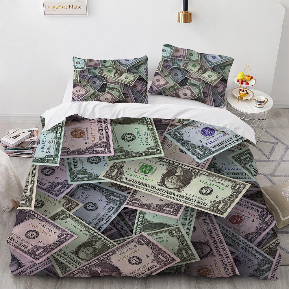 3D Modern Bedding Set Dollar Motif Printed Duvet Cover Vivid Comforter Cover 2/3 Pieces Money Pattern Funny King Queen Size