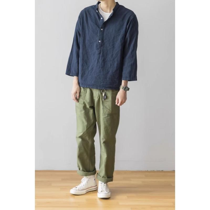 

Новые однотонные топы с длинным рукавом без воротника для мужчин, хлопок и лен, удобные, повседневные, свободные, на подкладке L темно-синий