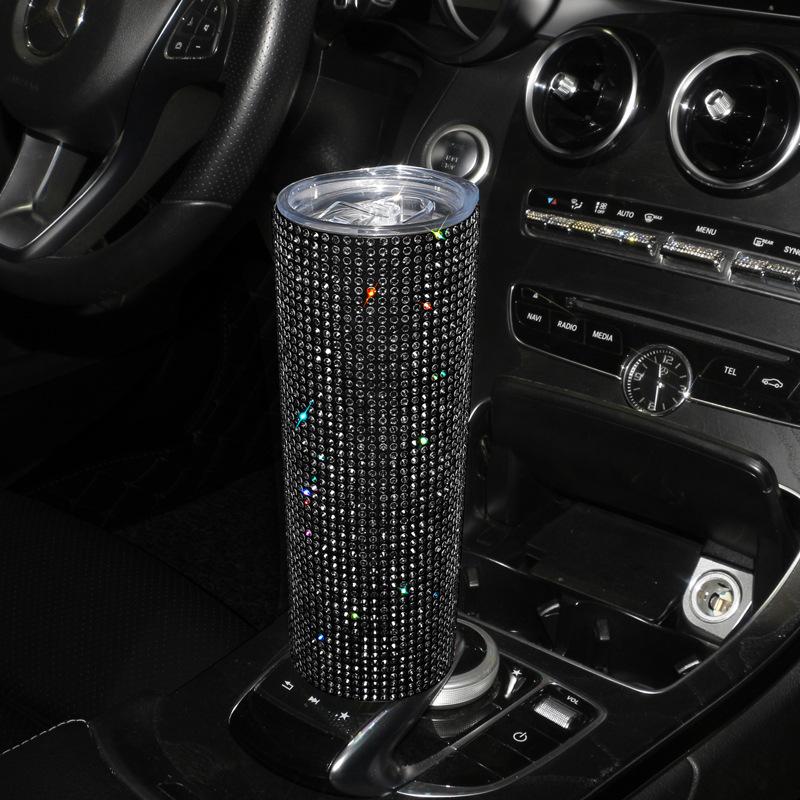 500ml Diamond Crystal Car Bottle Stainless Steel Water Bottle Bling Rhinestones Vacuum Flasks Coffee Cup Tumbler Car Accessories