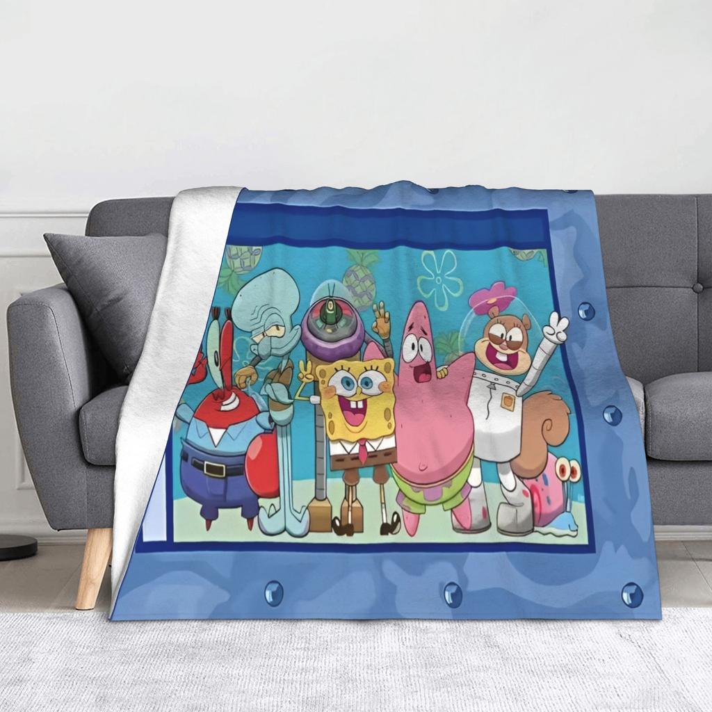 Funny Smile Face SpongeBobing Cartoon Blankets  Fleece Funny Soft Throw Blanket for Home Restaurant Autumn/Winter