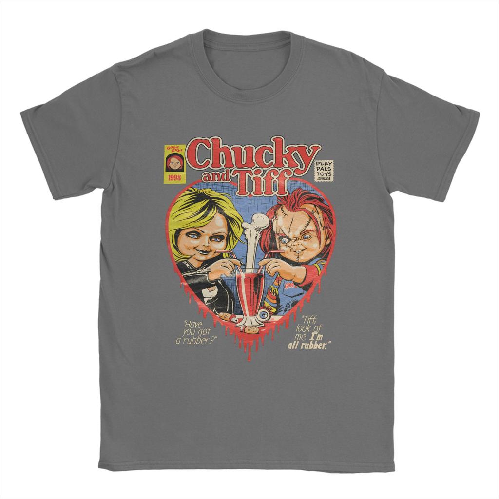 Horror Chucky and Tiffany T Shirt  Hippie T-Shirts Short Sleeve Vintage Tops Summer Cotton O-Neck Oversize Clothing