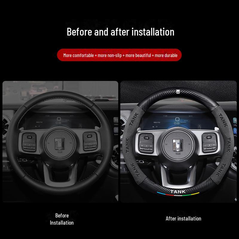 Universal Carbon Fiber Car Handle Cover for Weipai Tank 300 & 500, Four Seasons, Special Suede Leather.