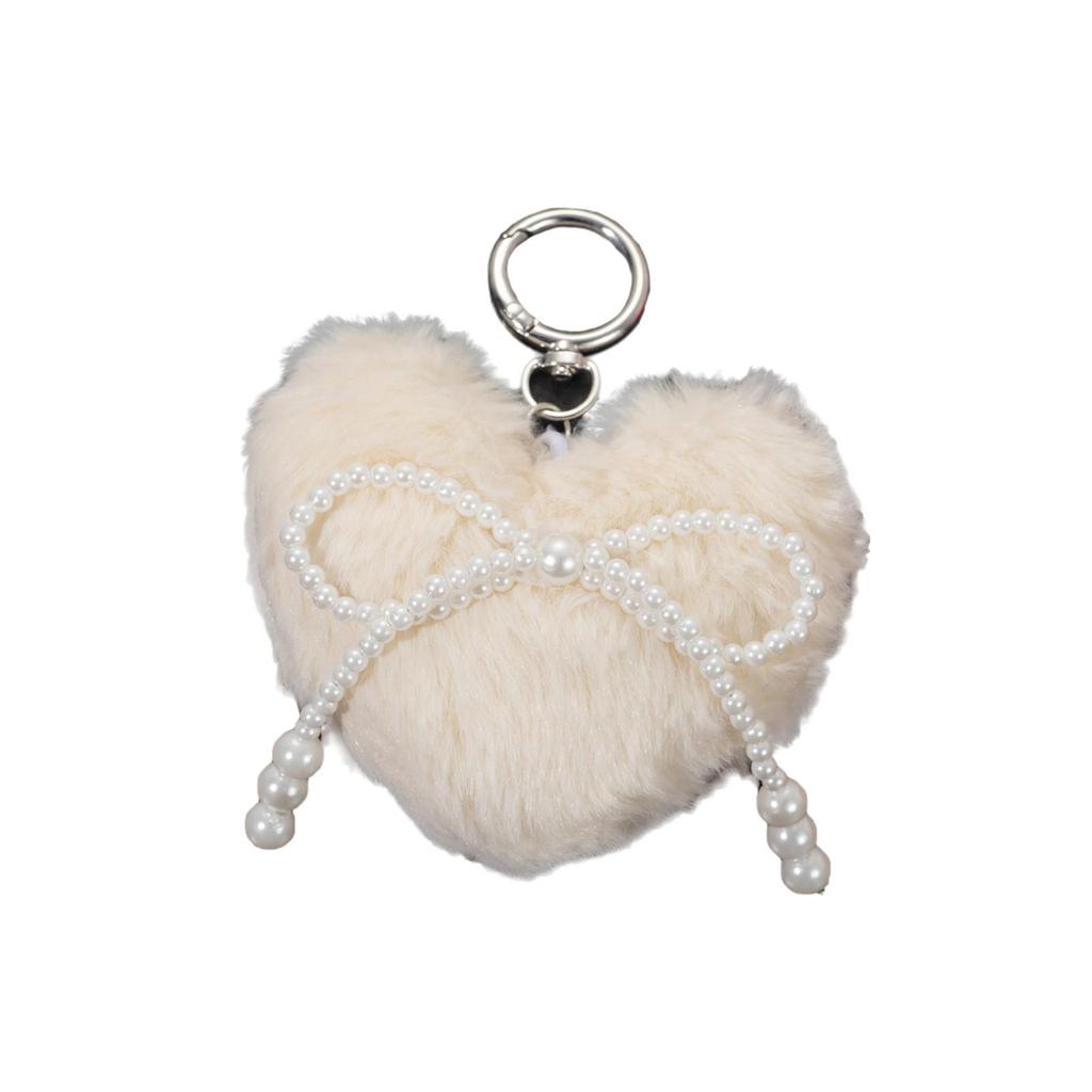 Leopard Print Faux Pearl Bow Keychain Backpack Charm