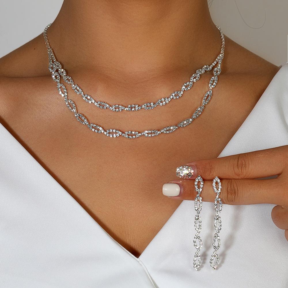 

European and American fashion simple double-layer long necklace earrings jewelry set for women