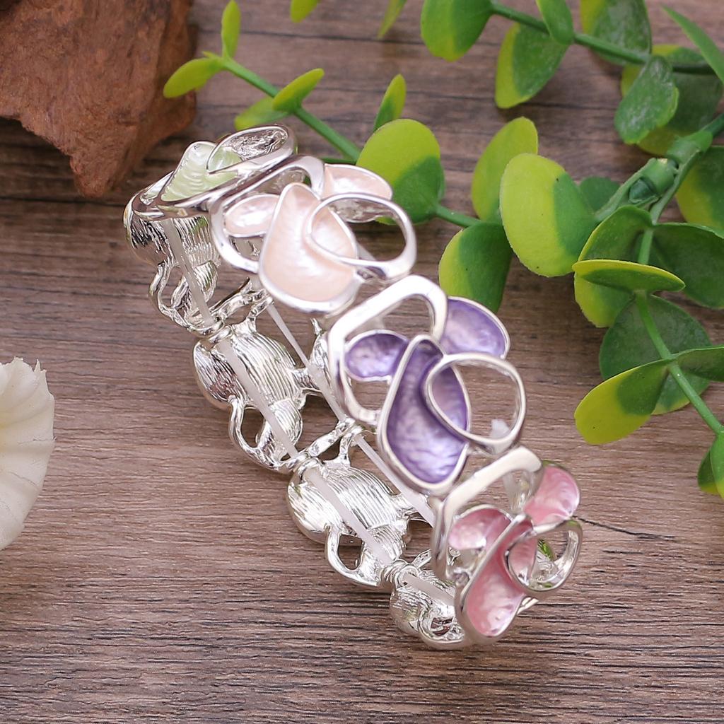 New Colored Flower Environmentally Friendly Alloy Connection Bracelet, Hand-painted Oil Flower Elastic Rope Bracelet for Women