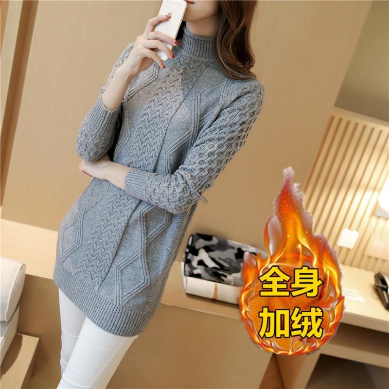 Autumn and Winter Medium and Long Pullover Knitted Bottoming Shirt Women's Fashion Temperament with Slim Fit Solid Color Turtleneck Sweater