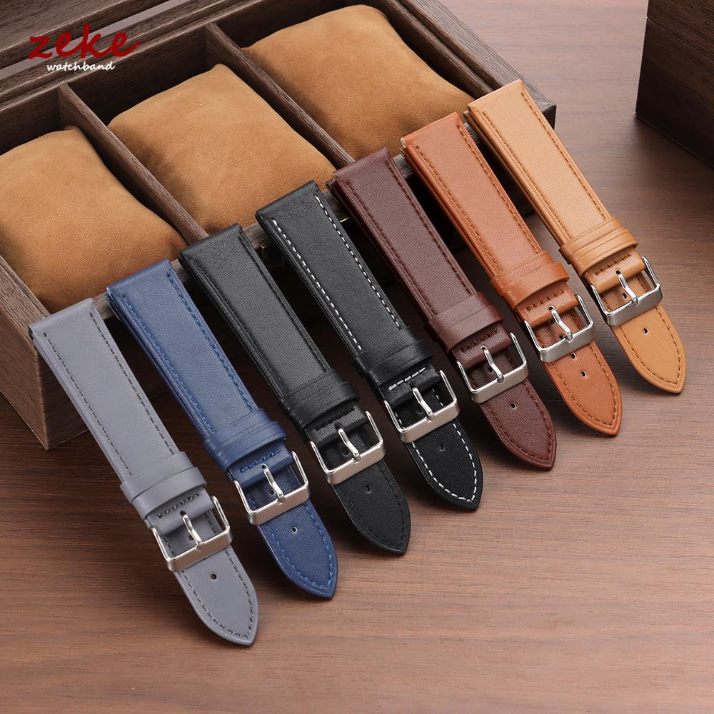 20mm 22mm Genuine Cow Leather Watch Band Black Brown Blue Watch Strap Men's Women's Soft Business Replacement Bracelets Belt