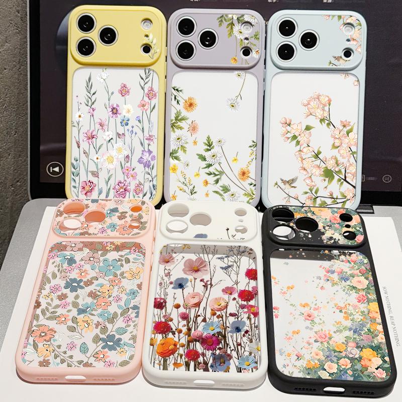 Colorful Flowers Pattern Case For iPhone 17 Pro Max For iPhone 16 15 14 13 Pro Max Luxury Hybrid TPU+PC Clear Back Hard Cover