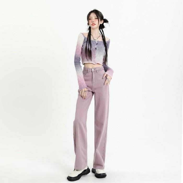 

Women s Dirty Pink High Waist Wide Leg Jeans - Slim Fit, Floor Length, Straight Leg Pants for Spring 2XL