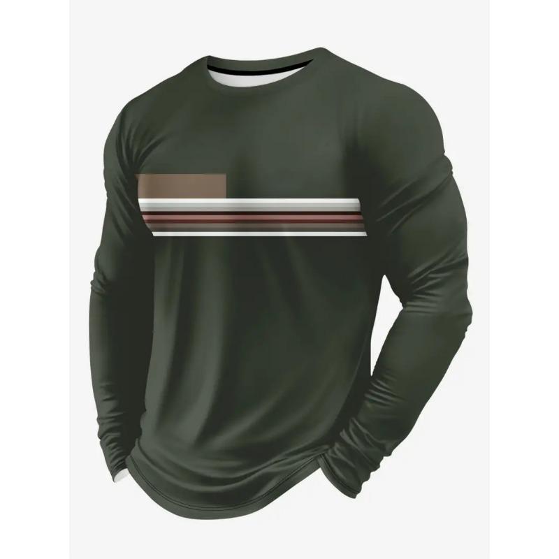 Vintage Men's Long Sleeve T-Shirt Streaks Print Top Spring Fall T-Shirt for Men 3D Striped Print Oversized Streetwear Clothing