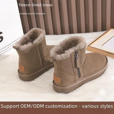 Dames Winter Fur Gevoerde Echt Lederen Sneeuwlaarzen - Kort, Antislip, Warm en Dik met Rits