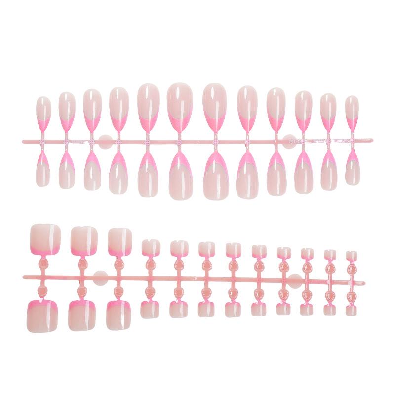 

Градиентные нюдовые накладные ногти на ногах - глянцевый миндалевидный дизайн