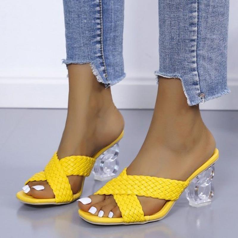 Transparent High Heels Sandals Women's Summer 2024 Weave Female Slippers Fashion Open Toe Slides Women Chunky Heel Sandals