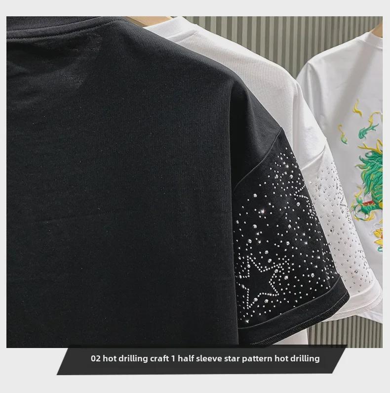 Europejska Moda Luksusowy Męski T-shirt z Krótkim Rękawem Niszowy z Gwiazdą i Diamentem