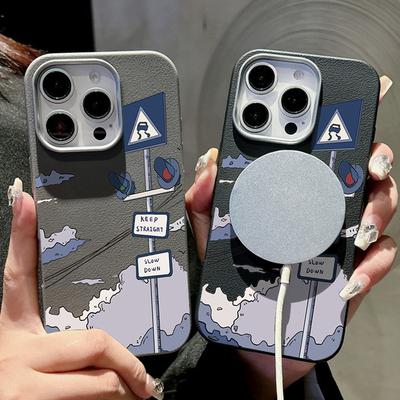 Pictură în ulei Indicator rutier Husă de telefon Pentru iPhone 16 Huse pentru iPhone 15 14 13 Pro Max 16e Magnetic Pentru Magsafe Încărcare Wireless Husă