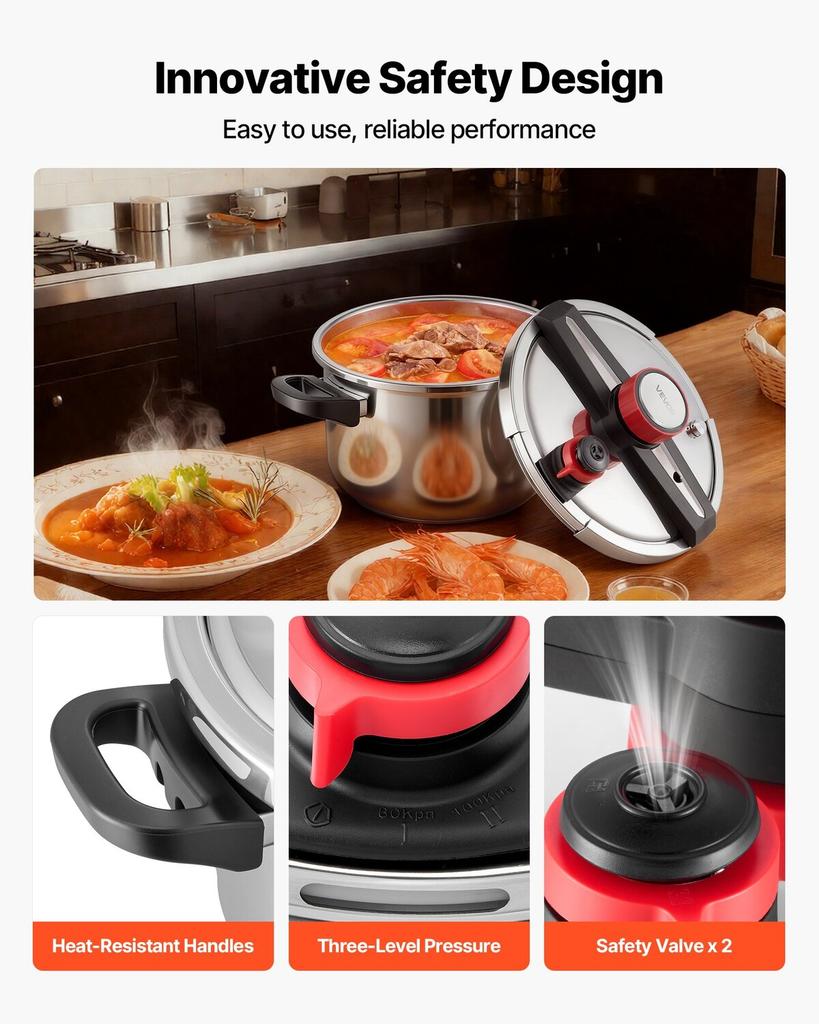 Pressure Cooker, 9L Pressure Cooker Stainless Steel, Pressures Canner with Steaming Rack, Tempered Glass Lid, Three Pressures Settings for Meat,