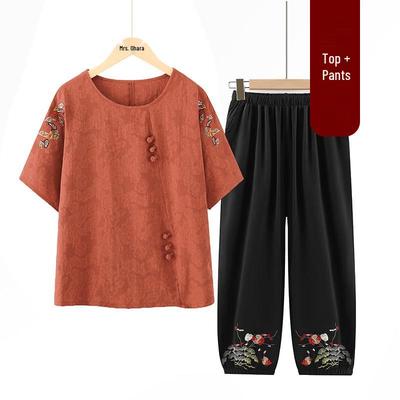 Yuzhaolin Mother's Day New Chinese Style Embroidered Cotton Linen Summer Set