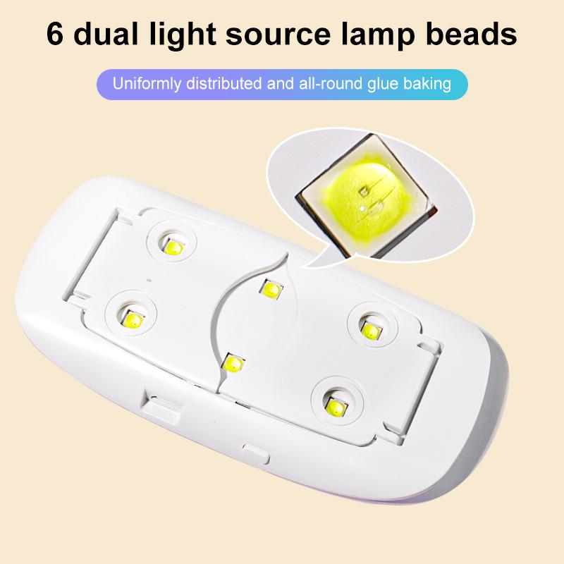 Mini mașină de uscător de unghii 6W Lampă portabilă cu 6 LED UV pentru manichiură Lampă pentru uz casnic pentru uscarea lacului de lac cu cablu USB