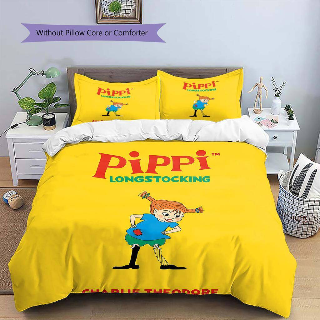 Pippi Book Pattern Bedding Home Decoration Birthday Gift ( 1 duvet cover + 2 pillowcase, without core),fan merchandise.