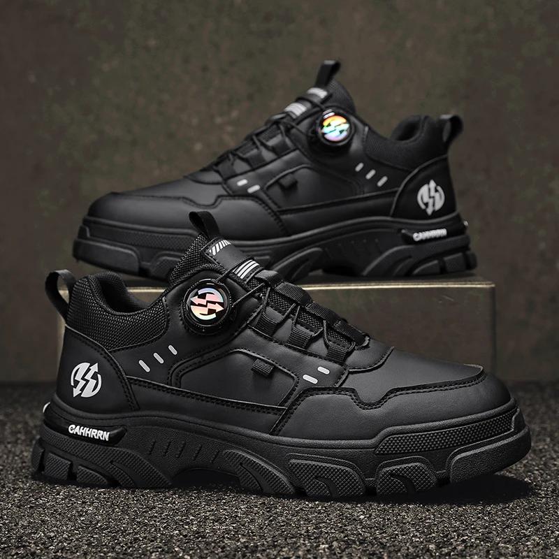 Men's Sneakers Fashion Leather Boots Outdoor Tactical Breathable Boots Hiking Casual Shoes Non-slip Men Ankle Boots