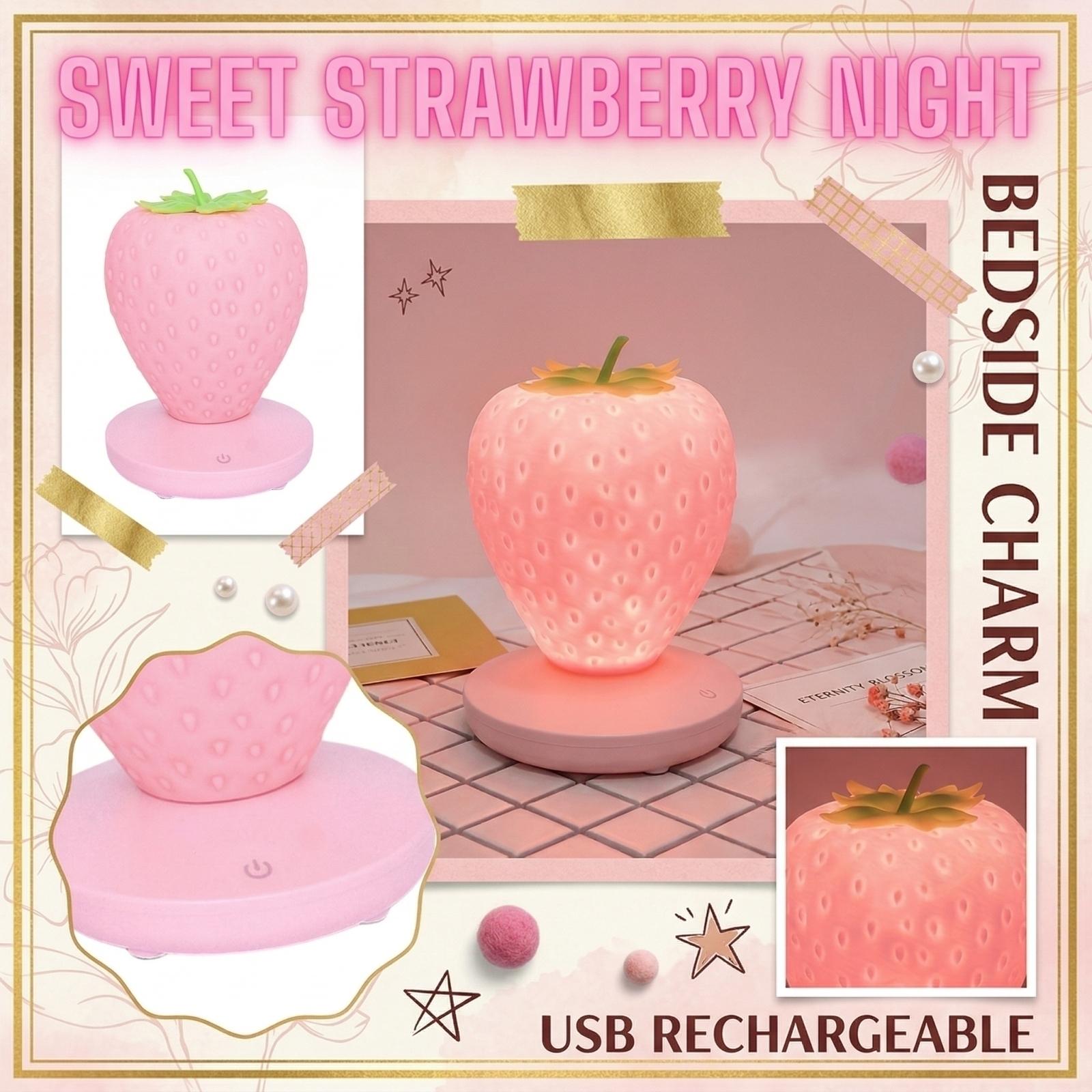 

USB Charging Strawberry Light Bedroom Bedside Lamp one size розовый