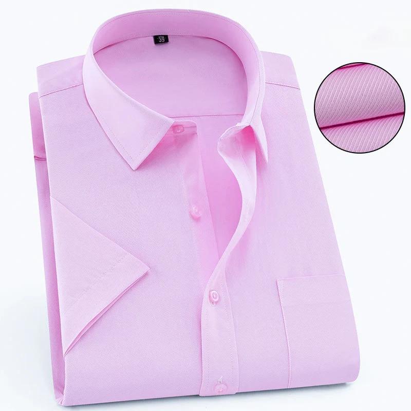 Men‘s Short Sleeve Shirt Business Classic Striped Plaid Checked Male Casual Social Dress Shirts Purple Blue 6XL Plus Large Size