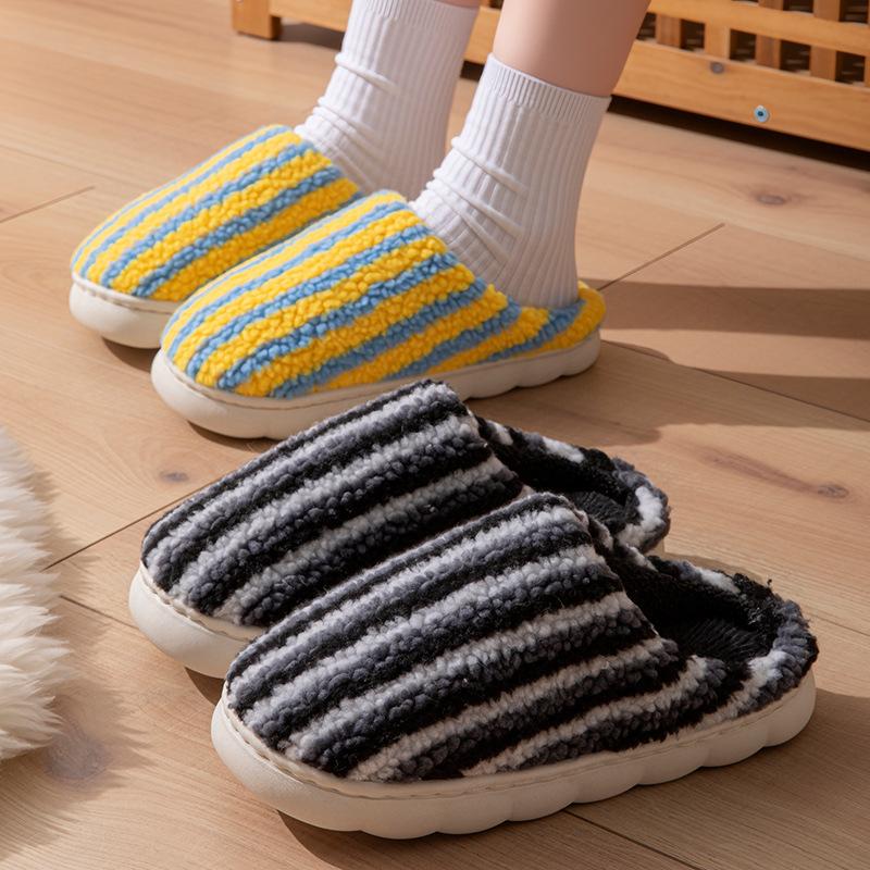 Vertical striped simple wool slippers autumn and winter home warm thick bottom velvet couple outdoor cotton slippers