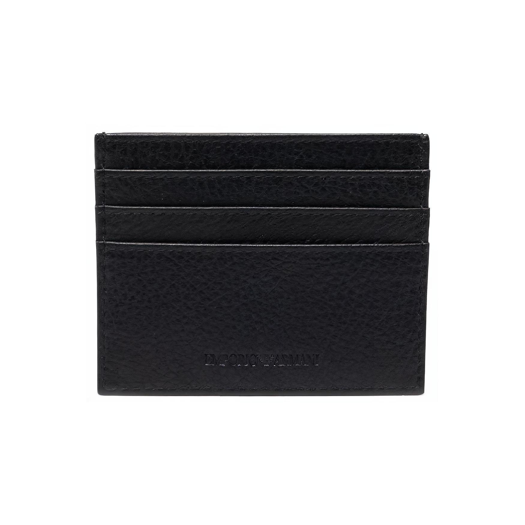 Emporio Armani Imprinted Logo Leather Keychain Card Holder Men Accessories Black Y4R382-Y068E-80001 Black