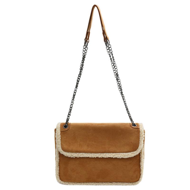 New Fashion Sheepskin Flannel Chain Bag Casual Design College Style Shoulder Crossbody Bag коричневый