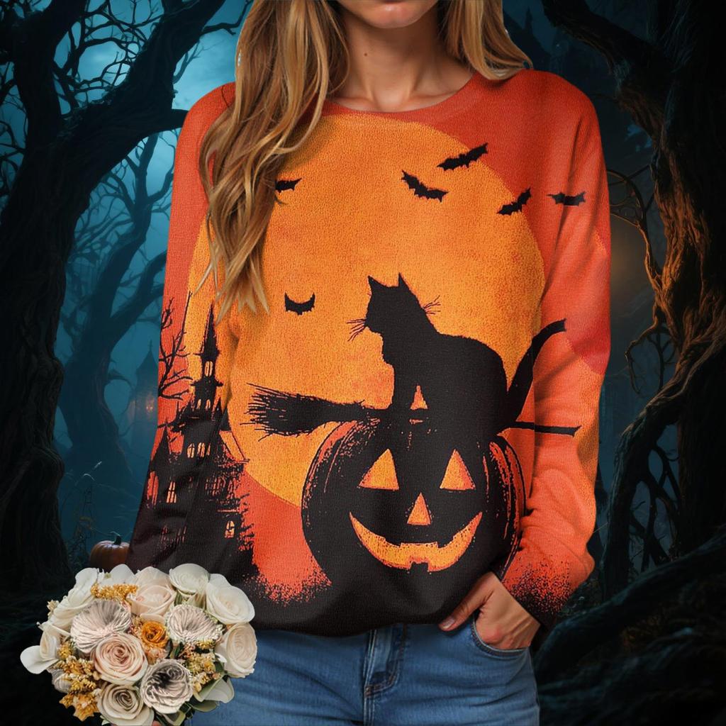 Women Autumn Casual Soft Hoodie Crewneck Sweatshirt Halloween Season Sweatshirts Hot Sales Fashion Sports Jogging Clothes