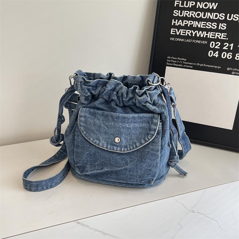1 buc geantă de umăr din denim de mare capacitate, culoare pură, geantă de umăr cu curea largă, la modă