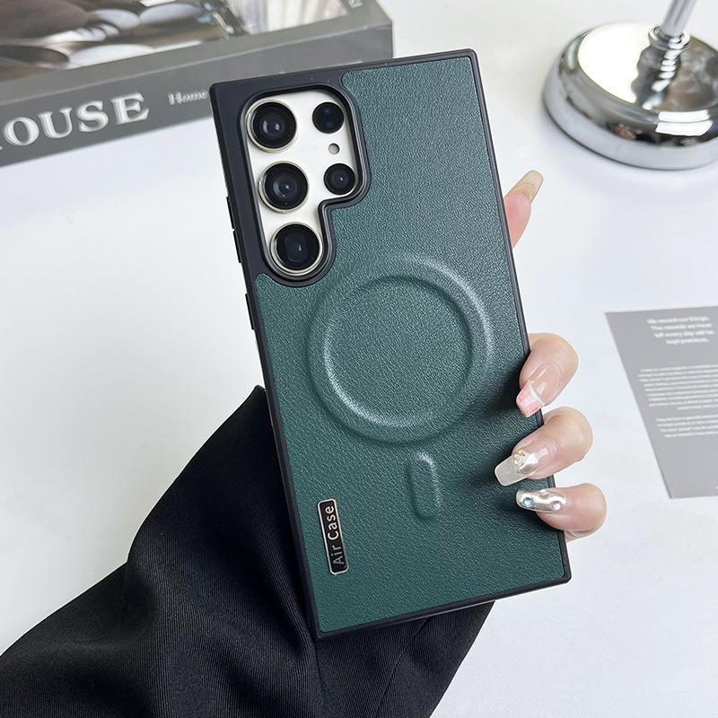 Contrast Pigment Leather TPU Suitable for Samsung S24 Ultra Mobile Phone Case MagSafe Magnetic Absorbing S22 Anti Fall Protection Case S23