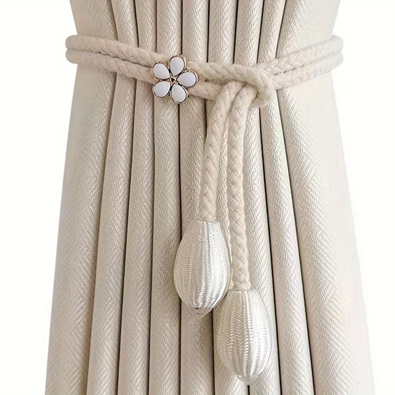2pcs Curtain Ties with Flower Buckles - Adjustable, No Drilling Cord Fixers for Elegant Home Decor, Curtain Accessories