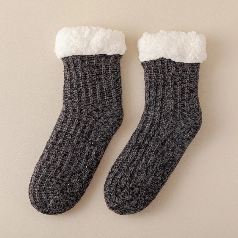 Winter Warm Indoor Floor Men's Socks Solid High Quality Comfortable Plush Sleep Women Sock Thickened Non-Slip Thermal Sokken